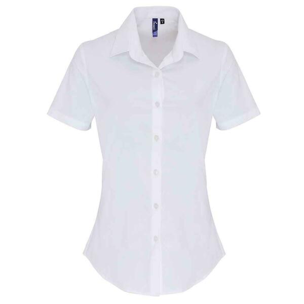 Ladies Short Sleeve Stretch Fit Poplin Shirt, White, 3XL, Premier