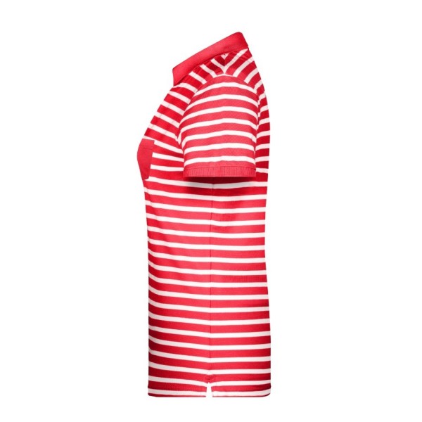 8029 Ladies' Polo Striped rood/wit XS