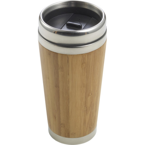 Bamboo and stainless steel travel cup brown