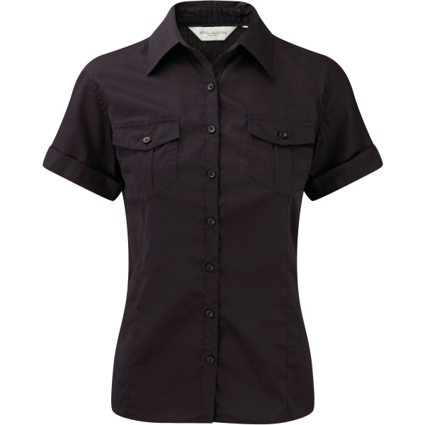 Ladies' Roll Sleeve Shirt - Short Sleeve Black XXL