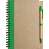 Draadgebonden notitieboekje met balpen groen