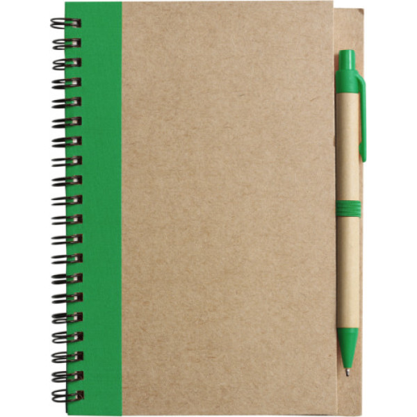 Draadgebonden notitieboekje met balpen Stella groen