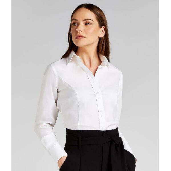 Ladies Long Sleeve Tailored City Business Shirt, Black, 10, Kustom Kit