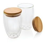 Dubbelwandig borosilicaatglas met bamboe deksel 350ml set, t