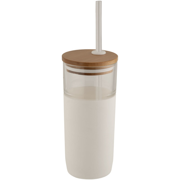 Arlo 600 ml glass tumbler with bamboo lid - White