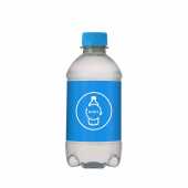 bronwater in 100% gereycleerd plastic (RPET) flesje 330ml met draaidop lichtblauw PMS2193