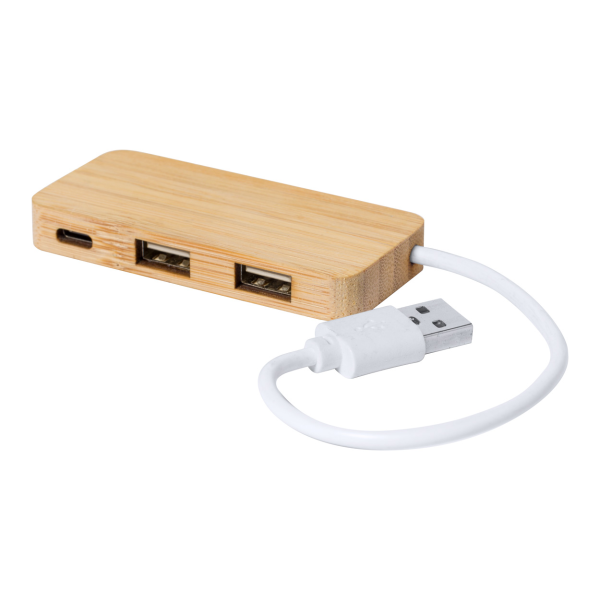 Norman USB hub met 2 USB en 1 USB-C poorten, USB 2.0. bamboe