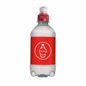 bronwater in 100% gereycleerd plastic (RPET) flesje 330ml met sportdop rood