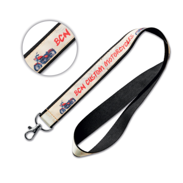 Polyester lanyard with sublimated satin overlay