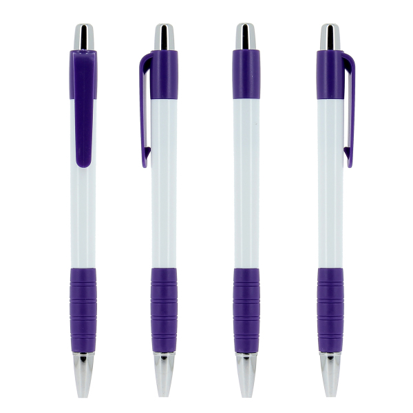 White Striped Grip pen NE-Violet/Blue Ink