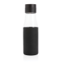 Ukiyo glass hydration tracking bottle with sleeve, black