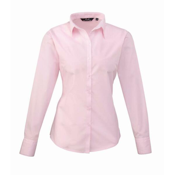 Ladies Long Sleeve Poplin Blouse, Pink, 20, Premier