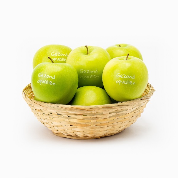 Fruitmand incl. 9 appels met bedrukking