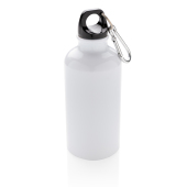 Aluminium reusable sport bottle with carabiner, white