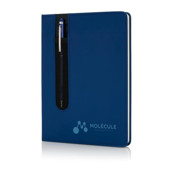 Standaard hardcover PU A5 notitieboek met stylus pen, donkerblauw