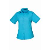 Ladies Short Sleeve Poplin Blouse, Turquoise Blue, 26, Premier