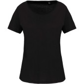 Bio dames-t-shirt kraag met onafgewerkte rand korte mouwen Black XL