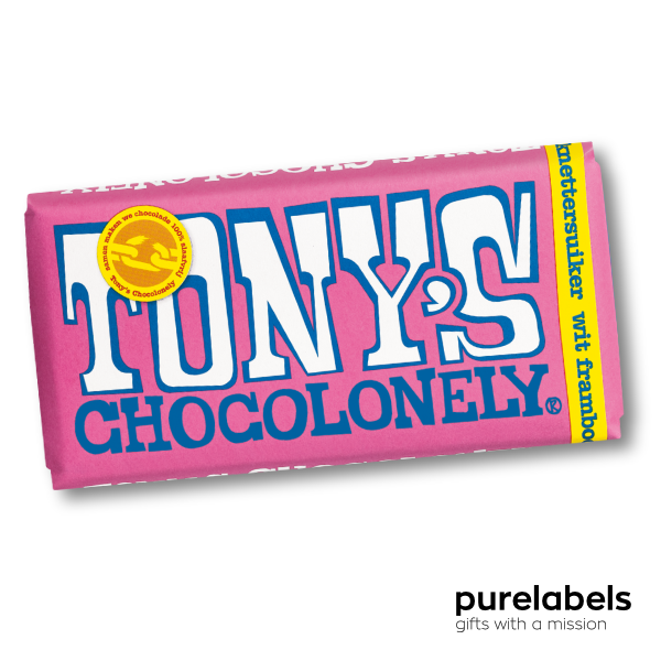 Tony's chocolonely wit knettersuiker framboos