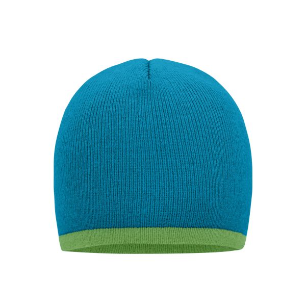 MB7584 Beanie with Contrasting Border - turquoise/lime-green - one size
