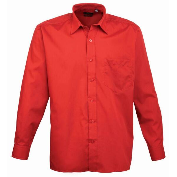 Long Sleeve Poplin Shirt, Red, 14.5, Premier