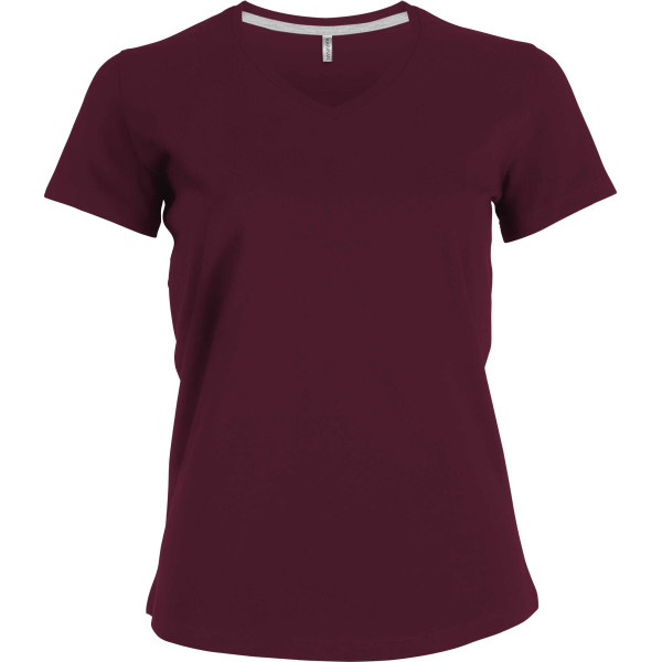 Dames T-shirt V-hals Korte Mouwen Wine 3XL