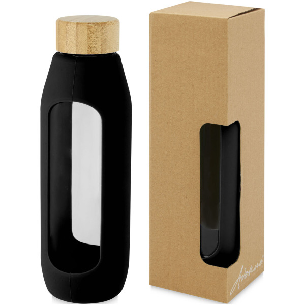 Tidan 600 ml borosilicate glass bottle with silicone grip - Solid black