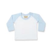 Baby/Toddler Long Sleeve Baseball T-Shirt, White/Pale Blue, 0-6, Larkwood