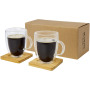 Manti 2-piece 350 ml double-wall glass cup with bamboo coaster - Transparent/Natural