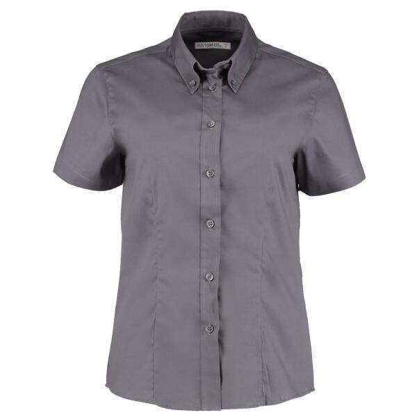 Ladies Premium Short Sleeve Tailored Oxford Shirt, Charcoal, 22, Kustom Kit