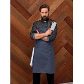 Division - Waxed look denim bib apron with faux leather Indigo / Brown Denim One Size