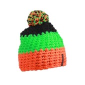 MB7940 Crocheted Cap with Pompon neon oranje/neon groen/zwart one size