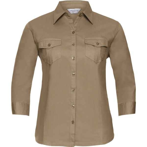 Ladies' Roll Sleeve Shirt - 3/4 Sleeve Khaki Beige XS
