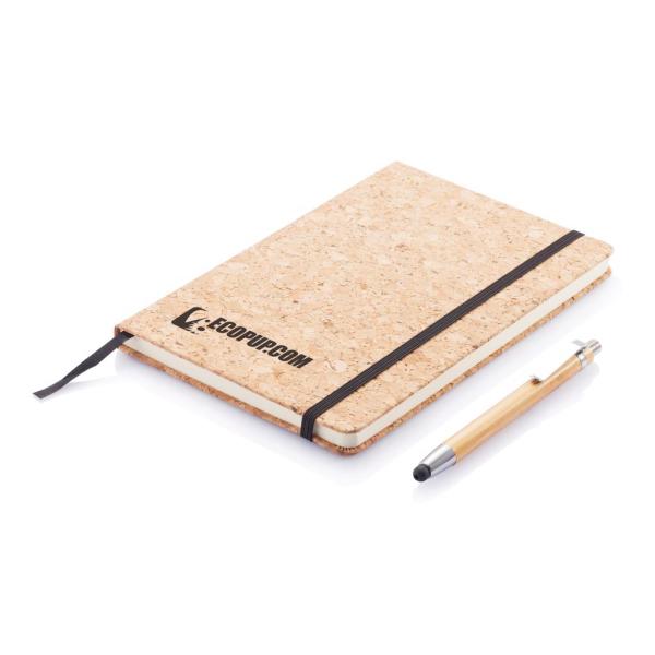 A5 kurken notitieboek incl. touchscreen pen, bruin