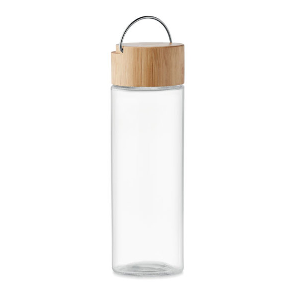 Glass water bottle 500ml, bamboo lid AMELAND