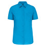 Overhemd in onderhoudsvriendelijk polykatoen-popeline korte mouwen dames Bright Turquoise M