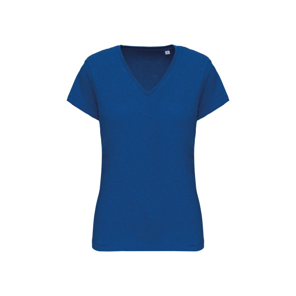 Dames-t-shirt BIO-katoen V-hals Ocean Blue Heather S