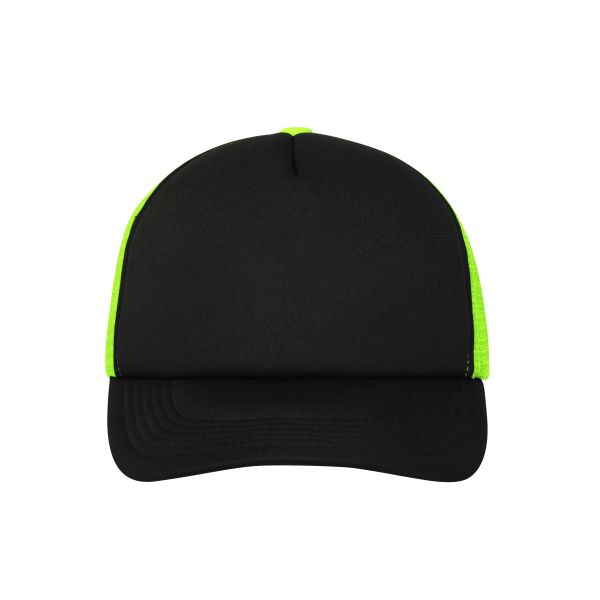 MB070 5 Panel Polyester Mesh Cap - black/neon-yellow - one size