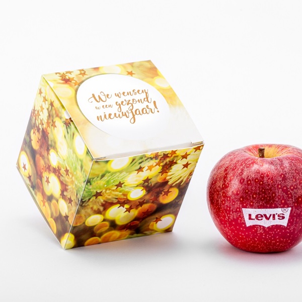 Geschenkverpakking incl. 1 appel met witte bedrukking