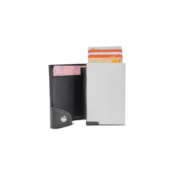 RFID kaarthouder met leerlook hoes - Zwart / Zilver