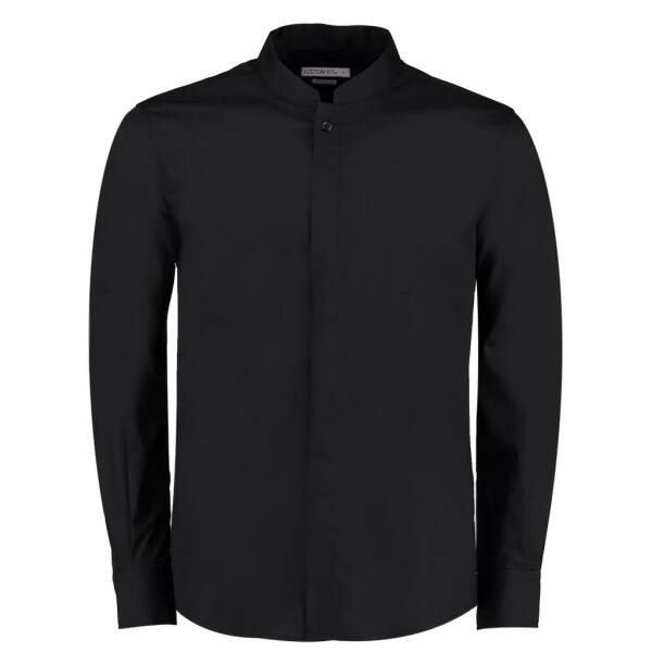 Long Sleeve Tailored Mandarin Collar Shirt, Black, L, Kustom Kit