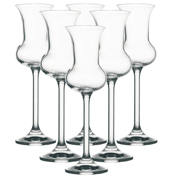 VS HAMEDAM 6 set van 6 elegante digestief glazen van Bohemia Crystal geschikt voor Grappa of ander gedestilleerd.