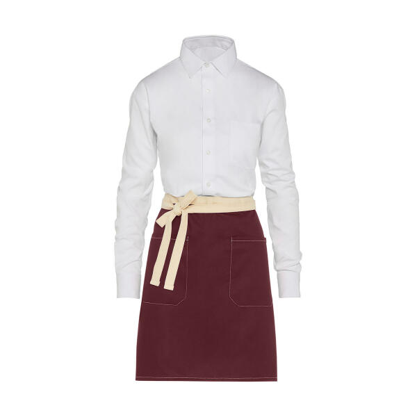 SANTORINI - Contrasted Bistro Apron with Pocket - Burgundy - One Size