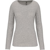Dames-t-shirt ronde hals lange mouwen Light grey heather M