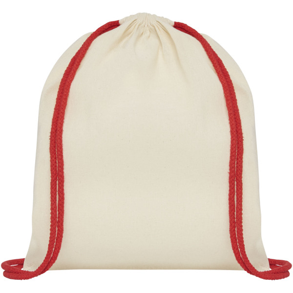 Oregon 100 g/m² cotton drawstring backpack with coloured cords 5L - Natural/Red