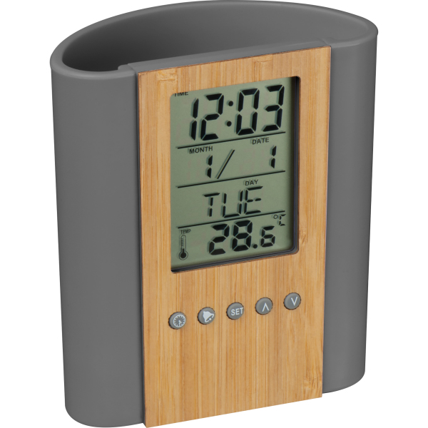 Pennenhouder met klok, thermometer van bamboe en ABS