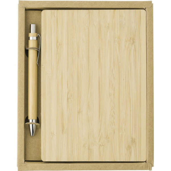 Bamboe cover notitieboek met pen Jo bruin