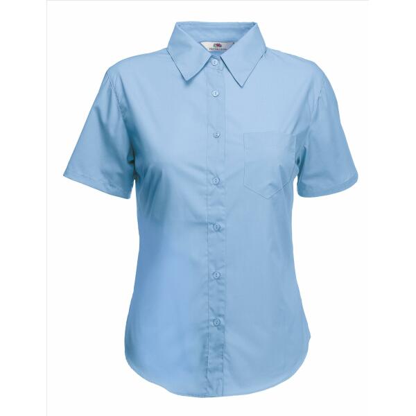 FOTL Lady-Fit Shortsleeve Poplin Shirt, Mid Blue, XS