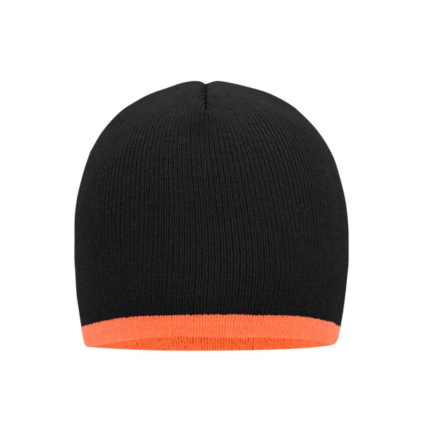 MB7584 Beanie with Contrasting Border - black/orange - one size