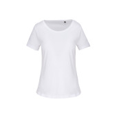 Bio dames-t-shirt kraag met onafgewerkte rand korte mouwen White XS