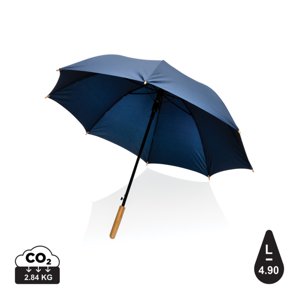 23" Impact AWARE™ RPET 190T auto open bamboe paraplu, donkerblauw